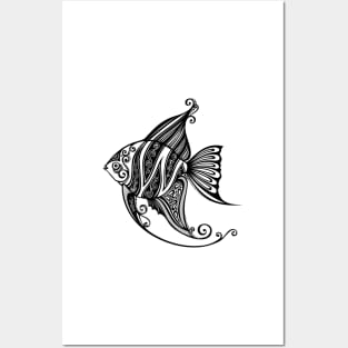 Black and White Print of Exotic Fish Posters and Art